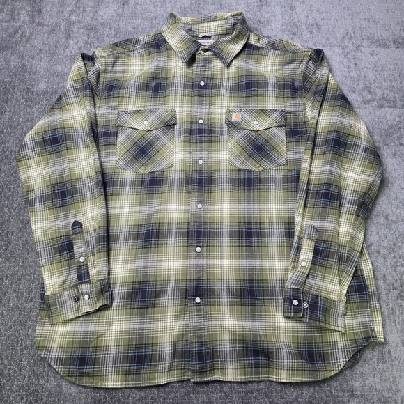 Carhartt Other - Carhartt Pearl Snap Plaid Flannel Shirt Mens XXL 2XL Green Rugged Cowboy Rodeo